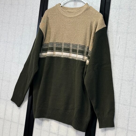 Munsingwear Color Block Crewneck Sweater Green Beige Design M Drop Long Sleeve - Picture 4 of 10